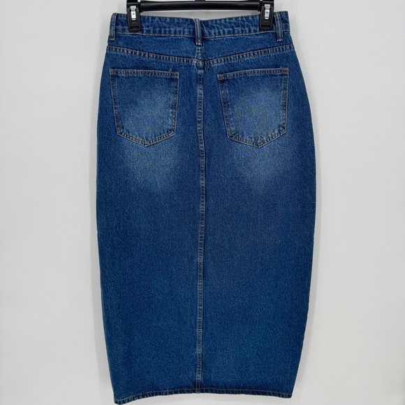 SHEIN Blue Denim Midi Skirt Asymmetrical Midi High Slit Size M - Picture 5 of 6